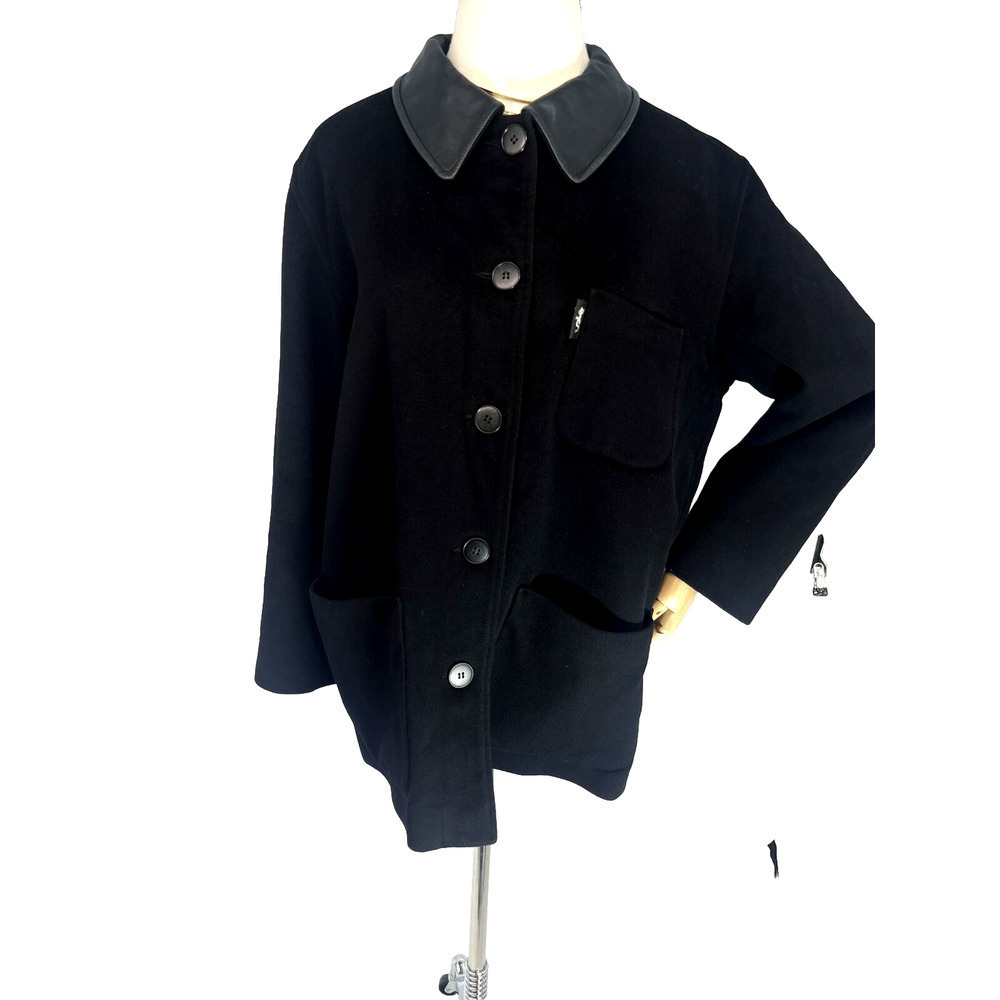 Agnes B. Womens Wool Cashmere Coat Jacket Leather Collar Size 3 FR, 10 Large‎ US